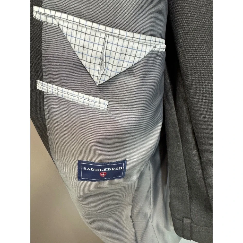Saddlebred Mens Charcoal Gray‎ 2 Piece Suit 46S Blazer 38x30 Pants with Tie - Picture 4 of 8